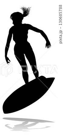 Woman Surfer Surfboard Female Surfer Silhouette 130685788