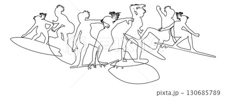 Surfer Surfboard Surfers Women Female Silhouettes Surfer Surfboard Surfers Women Female Silhouettes 130685789