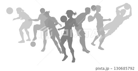 Soccer Football Players Male Female Silhouettes 130685792