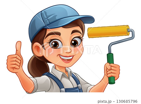 Woman Female Painter Decorator Cartoon Mascot 130685796
