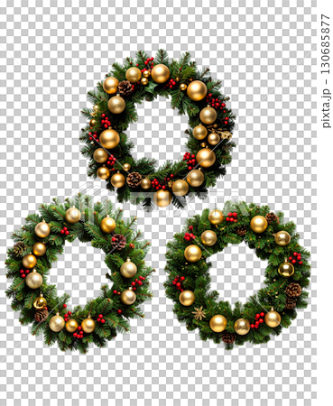 Christmas wreath decorated with red bow to celebrate the festival isolated on white background Christmas wreath decorated with red bow to celebrate the festival isolated on white background 130685877