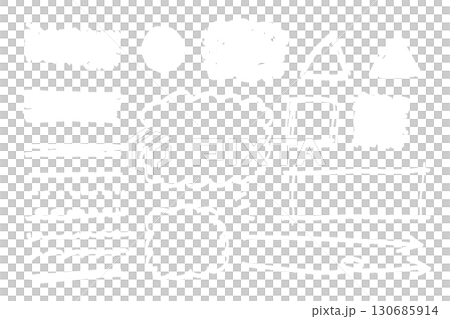 白の手描き風イラスト素材セット 吹き出し フレーム 矢印 強調線 130685914