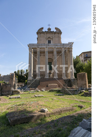 Rome, Italy - August 17, 2019: Temple of Antoninus and Faustina - Temple at the Roman Forum, built in 141 AD by order of Emperor Antoninus Pius 130685948