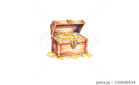 Antique wooden chest on white background 130686034