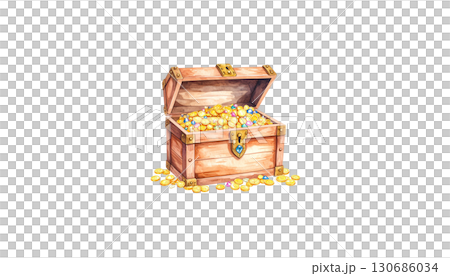 Antique wooden chest on white background 130686034
