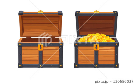 Antique wooden chest on white background 130686037