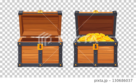 Antique wooden chest on white background 130686037