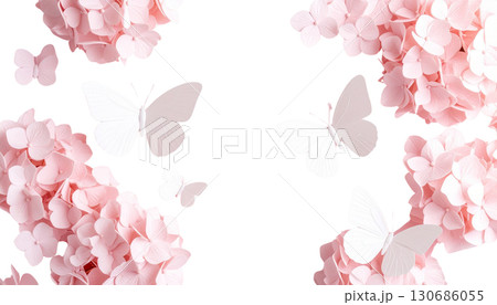 Pink butterfly and flowers. Isolated illustration on white background. 130686055