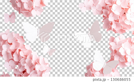 Pink butterfly and flowers. Isolated illustration on white background. 130686055