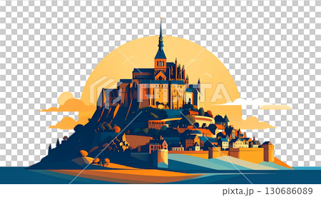 Fairytale castle, green trees isolated on white background Fairytale castle, green trees isolated on white background 130686089