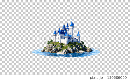 Fairytale castle, green trees isolated on white background Fairytale castle, green trees isolated on white background 130686090