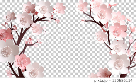 Colorful floral frame with blooming flowers isolated on white background. 130686114