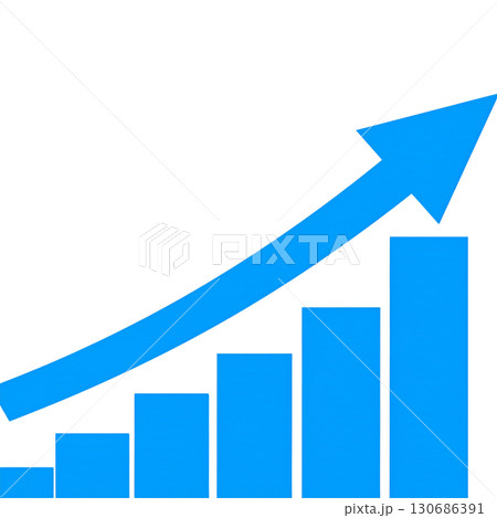 3D bar graph with up arrow showing business growth and success in financial market isolated on white background. 130686391