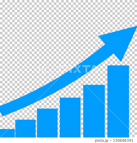 3D bar graph with up arrow showing business growth and success in financial market isolated on white background. 130686391