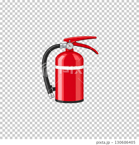 Red fire extinguisher, an essential safety equipment, isolated on a white background 130686405