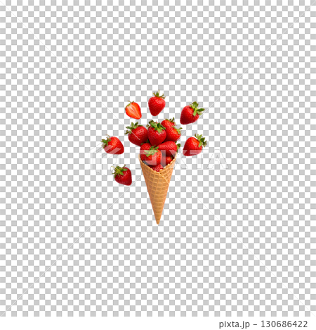 Fresh ripe red strawberries and berries in a bowl with cream. Sweet and healthy summer fruit dessert isolated on white background. 130686422