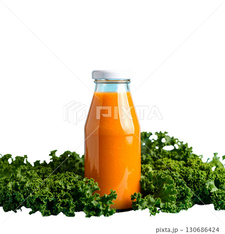 Fresh organic carrot juice in glass isolated on white. Healthy orange vegetable drink isolated on white background. 130686424