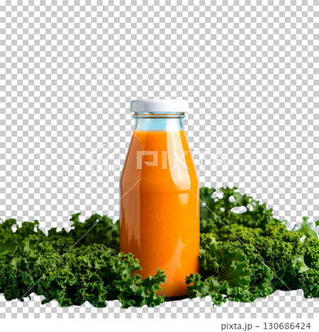 Fresh organic carrot juice in glass isolated on white. Healthy orange vegetable drink isolated on white background. 130686424