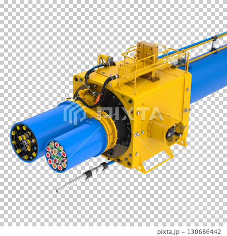 Blue and yellow cable on white background 130686442