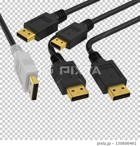 Isolated white USB flash drive and black and white USB cables isolated on white background. 130686461