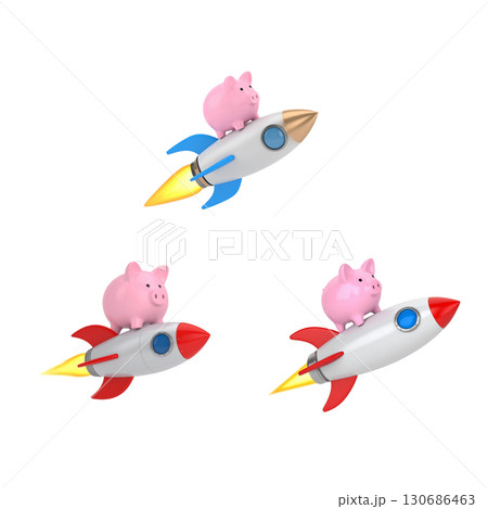 Cartoon rocket illustration set on white background 130686463