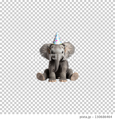 Baby elephant standing alone on white background 130686464