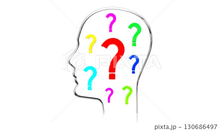 Head shape, question marks - 3D illustration Head shape, question marks - 3D illustration 130686497