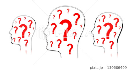 Head shapes, question marks - 3D illustration Head shapes, question marks - 3D illustration 130686499