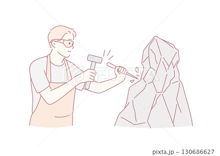 Working as stonecutter with tools concept Working as stonecutter with tools concept 130686627