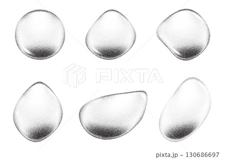 Noisy and grainy water drops on white background. Abstract stipple spray effect. Clear liquid realistic splashes of water serum with sandy dissolve texture. Vector elements for modern design 130686697