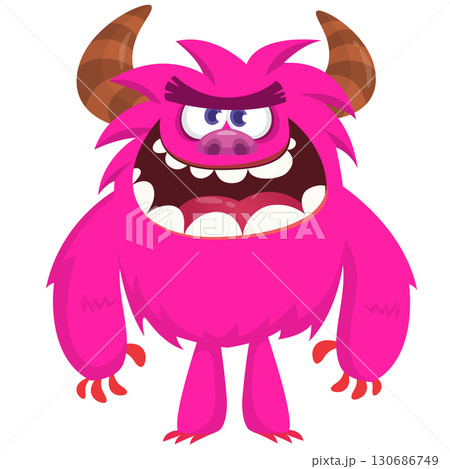 Cartoon funny monster character design with funny face expression. Halloween vector illustration 130686749
