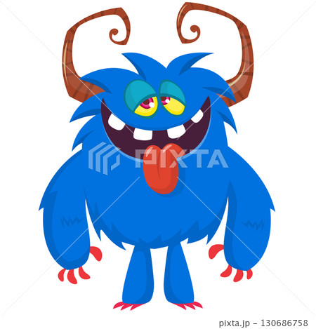 Cartoon funny monster character design with funny face expression. Halloween vector illustration 130686758