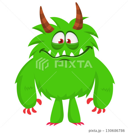 Cartoon funny monster character design with funny face expression. Halloween vector illustration 130686786