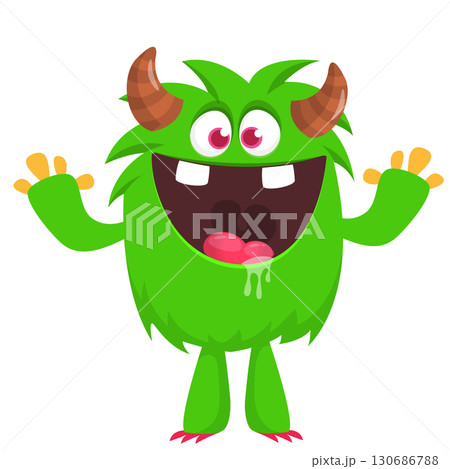 Cartoon funny monster character design with funny face expression. Halloween vector illustration 130686788
