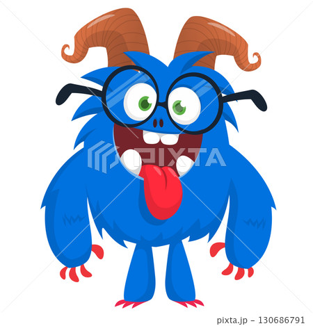 Cartoon funny monster character design with funny face expression. Halloween vector illustration 130686791