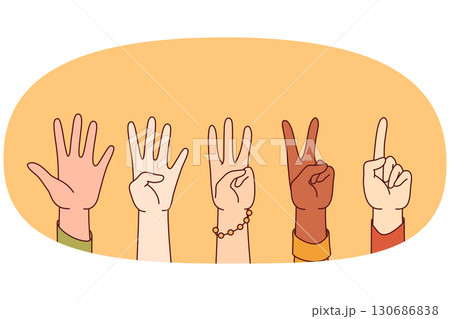 People hands show numbers from one to five, assessing quality of services received 130686838