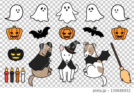 Dogs in Halloween costumes and Halloween items Dogs in Halloween costumes and Halloween items 130686852