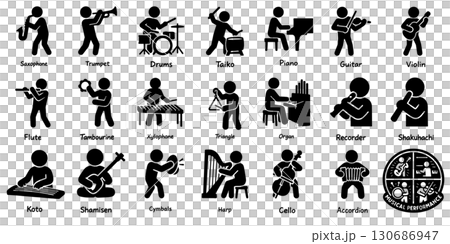 楽器演奏をする人物ピクトグラム、Musical Performance Pictogram  130686947