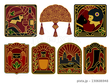 秋の装いとアール・デコデザインのシンボル、Autumn Elegance in Art Deco 秋の装いとアール・デコデザインのシンボル、Autumn Elegance in Art Deco 130686948