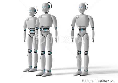 Three humanoid robots - 3D illustration 130687121