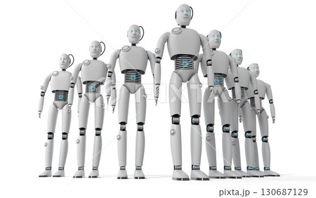 Many humanoid robots - 3D illustrationのイラスト素材 [130687129] - PIXTA
