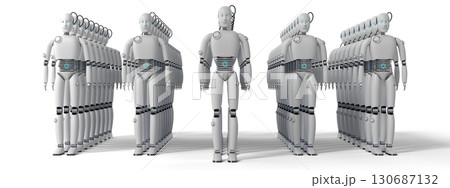 Many humanoid robots - 3D illustration Many humanoid robots - 3D illustration 130687132