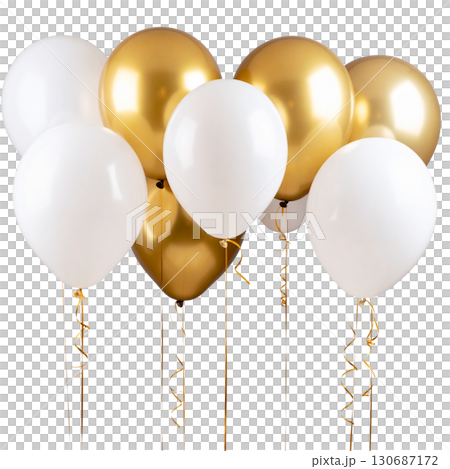 Blue and white party balloons floating in the air on a white background. Blue and white party balloons floating in the air on a white background. 130687172