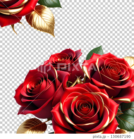 A bouquet of bright red roses, symbolizing love and romance, beautifully arranged on a white background. 130687190