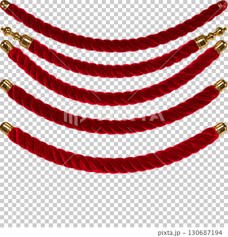 Red rope twisted into a knot and separated on a white background. 130687194