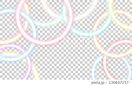 An illustration of a circle made up of fluorescent rings in pink, light blue, orange, and other colors An illustration of a circle made up of fluorescent rings in pink, light blue, orange, and other colors 130687257