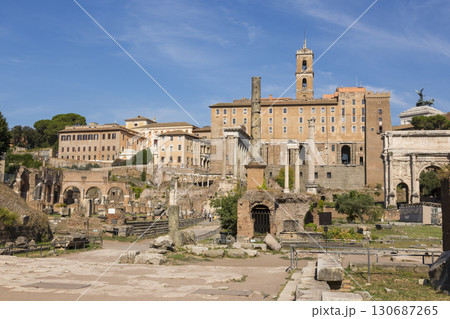 Rome, Italy - August 17, 2019: View of the ancient structures of the Roman Forum 130687265
