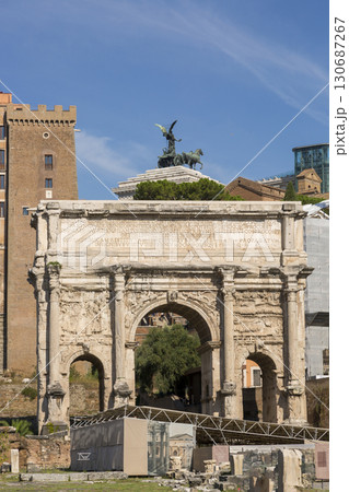 Rome, Italy - August 17, 2019: View of the ancient structures of the Roman Forum 130687267