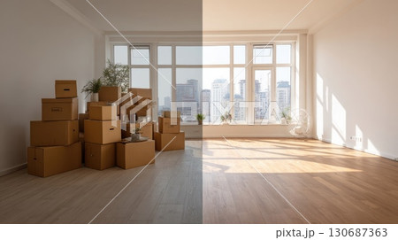 引っ越し作業のビフォーアフター 130687363