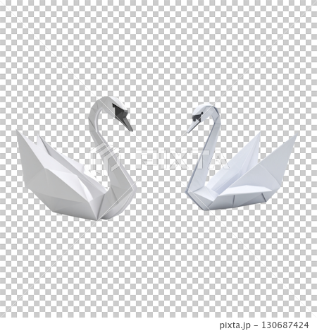 Design of origami paper swan with love symbol isolated on white background. Design of origami paper swan with love symbol isolated on white background. 130687424